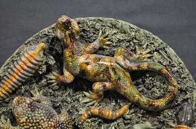 Lot 26 - A pair of Portuguese Palissy type lead-glazed earthenware bowls, Jose Alves Cunha
