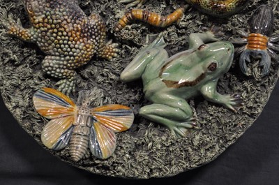 Lot 26 - A pair of Portuguese Palissy type lead-glazed earthenware bowls, Jose Alves Cunha