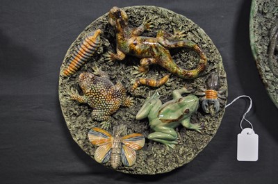 Lot 26 - A pair of Portuguese Palissy type lead-glazed earthenware bowls, Jose Alves Cunha
