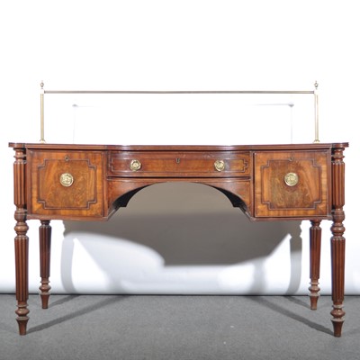 Lot 408 - A Regency mahogany bowfront sideboard with brass rail back