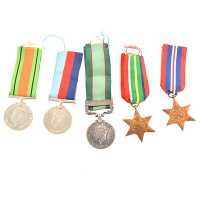 Lot 305 - Five War Medals - 4857 886. Pte. E S Tuffin. Leic. R. India General Service Medal