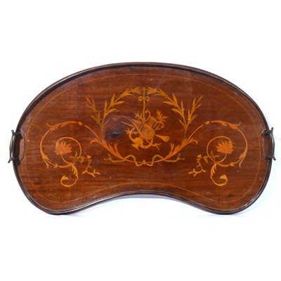 Lot 46 - Edwardian mahogany marquetry kidney shaped tray