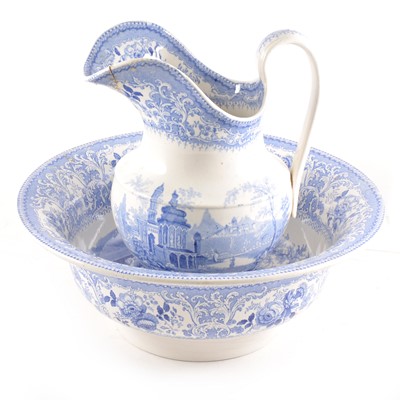 Lot 95 - A blue and white transfer printed jug and bowl set.