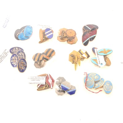 Lot 280 - Eleven pairs of enamelled chain link cufflinks in a Finnagans of Liverpool/Manchester velvet lined jewel box.