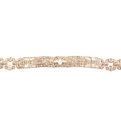 Lot 260 - An Art Deco paste set panel bracelet marked Sterling.