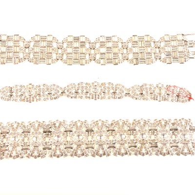 Lot 321 - Trifari - two paste set panel bracelets and one other.
