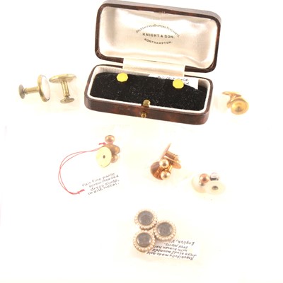 Lot 281 - A pair of chain link cufflinks, seed pearl and memorial hair studs and other dress studs.