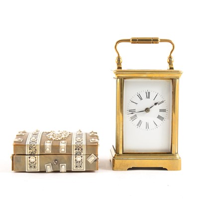 Lot 158 - French brass carriage clock and a Vitagapatam games box.