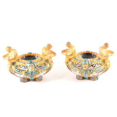 Lot 23 - A pair of Italian maiolica table salts, probably Cantagalli