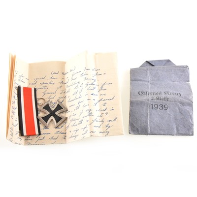 Lot 306 - A German Iron Cross 1939 with Second Class ribbon, and letter of Provenance from Rundhaug Norway