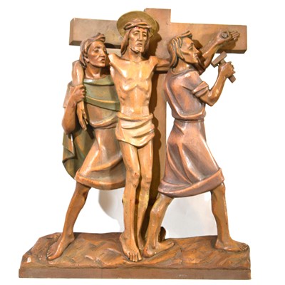 Lot 33 - Set of fourteen carved and limed poplar Station of the Cross