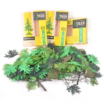 Lot 73 - Britains Toys; a selection of Make-Up tree models, with three loose boxes for a Apple tree, and Fir Tree (x2).