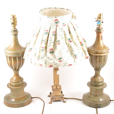 Lot 532 - A pair of simulated marble table lamps, and a cast brass table lamp