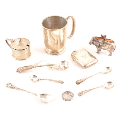 Lot 178 - A silver novelty pin cushion, designed as an elephant, etc