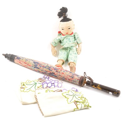Lot 97 - A quantity of white linen, lace and crochet work, table linen, and a cloth doll