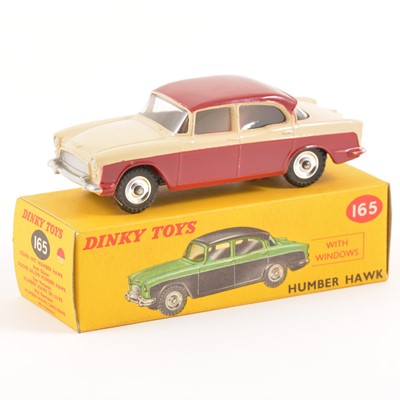 Lot 82 - Dinky Toys; no.165 Humber Hawk, two-tone cream and maroon body, chrome spun hubs, in original box.