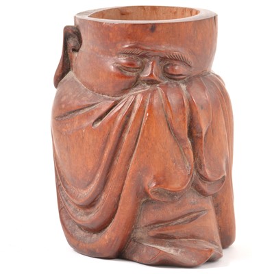 Lot 27 - Chinese carved hardwood brush pot