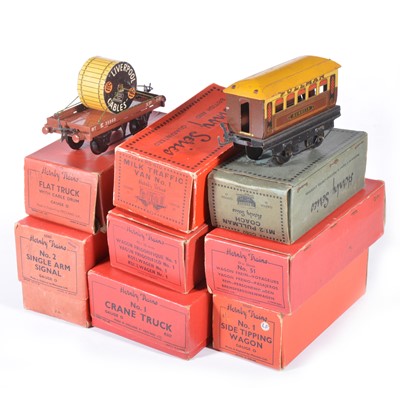 Lot 3 - Hornby O gauge model railway wagons and vans; eight including no.1 Milk Traffic van etc