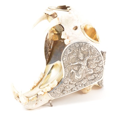 Lot 192 - Siam sterling silver and gilt mounted feline skull