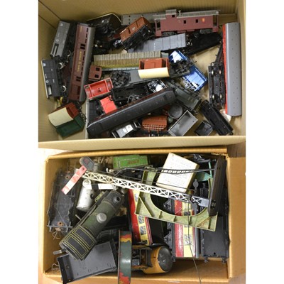 Lot 8 - O gauge and OO gauge model railways; four boxes including a selection of wagons, passenger coaches, one locomotive etc