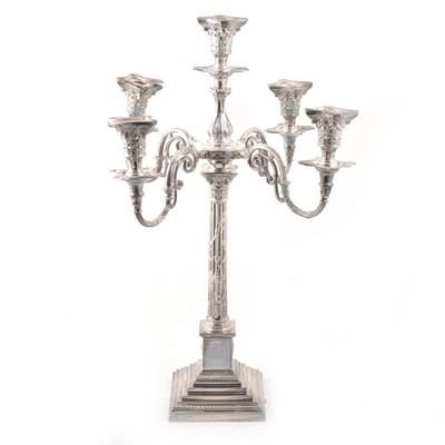 Lot 256 - Edwardian silver presentation five-light table candelabra, Alexander Clark Manufacturing Co., Sheffield 1910.