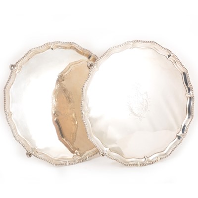 Lot 222 - Pair of George III large silver salvers, Richard Rugg, London 1772