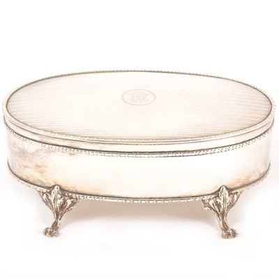 Lot 255 - An Edwardian oval silver jewel box,  Mappin & Webb, Birmingham 1908