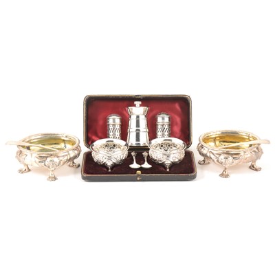 Lot 102 - Pair of Victorian silver salts,  and other condiments