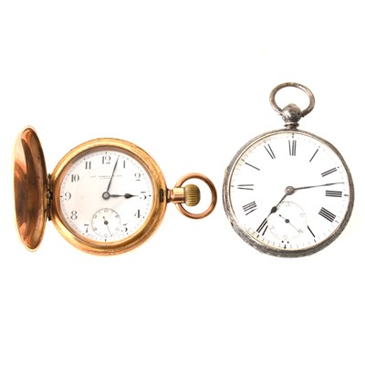 Lot 227 - A silver open face pocket watch and a  gold-plated demi hunter pocket watch