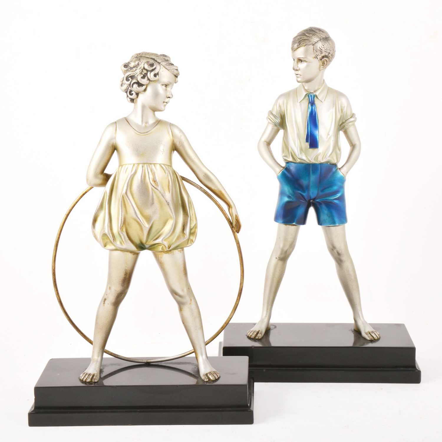 Lot 39 - Ferdinand Preiss, 'Sonny Boy' and 'Hoop Girl' a large pair of Art Deco bronze figures