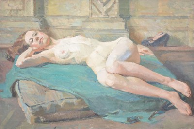 Lot 362 - English School - Reclining nude.
