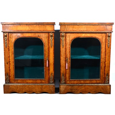 Lot 420 - Pair of Victorian walnut vitrines