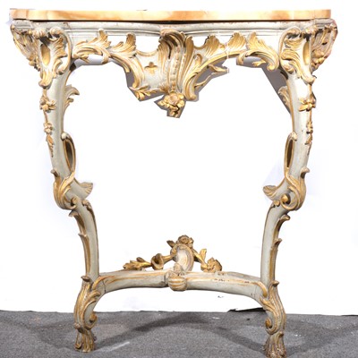 Lot 416 - French carved and painted console table, marble top