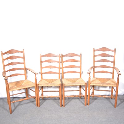Lot 408 - Set of four ash 'Russell' ladderback dining chairs by Neville Neal, after the design by Ernest Gimson