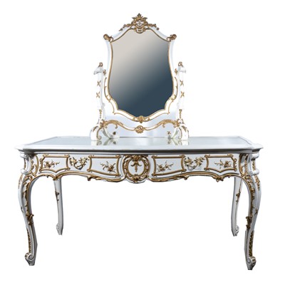 Lot 456 - French gilt and white painted dressing table and mirror