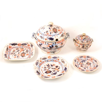 Lot 84 - Staffordshire Imari pattern part dinner service, circa 1820.