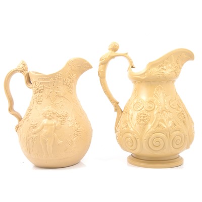 Lot 48 - Stoneware Putti jug and a Pan jug
