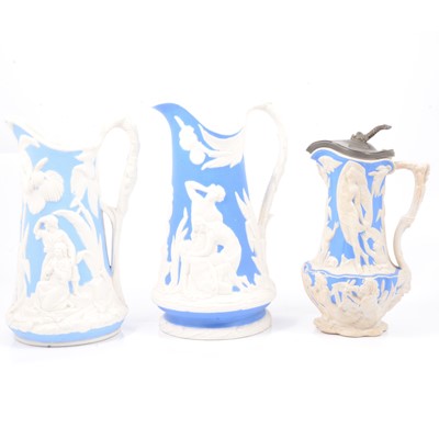 Lot 50 - Parian Death of Abel jug, Amphitrite jug and a Paul et Virginie jug