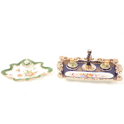 Lot 51 - Dresden porcelain desk stand and Staffordshire desk stand.