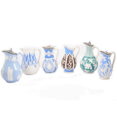 Lot 65 - Stoneware Arches & Scrolls jug and five other jugs