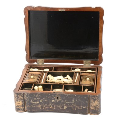 Lot 100 - Cantonese dark red lacquered sewing box