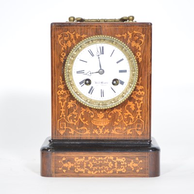 Lot 280 - 19th Century French rosewood and marquetry mantel clock, signed Henry Marc, Paris