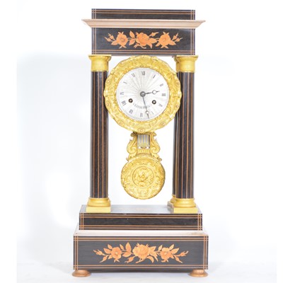Lot 279 - 19th Century French walnut and marquetry portico clock