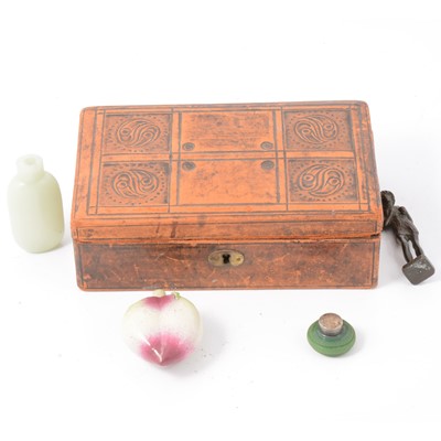 Lot 144 - Three Chinese snuff bottles and a small bronzed figure