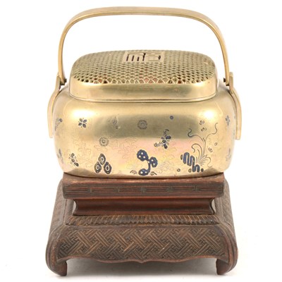 Lot 141 - Japanese basket form censer on an associated wooden stand.