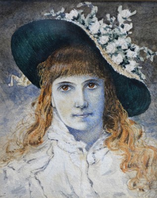Lot 408 - Ascribed to J Brown - lady in a floral bonnett
