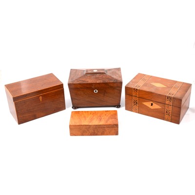 Lot 108 - Regency rosewood sarcophagus-shape tea caddy and a Tunbridge tea caddy