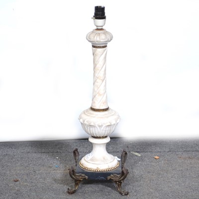 Lot 520 - Alabaster black marble and brass-mounted lamp base