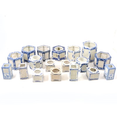 Lot 65 - Collection of modern blue and white decorated cricket cages.