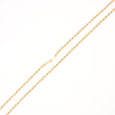 Lot 262 - A yellow and white metal rope link necklace marked 750.